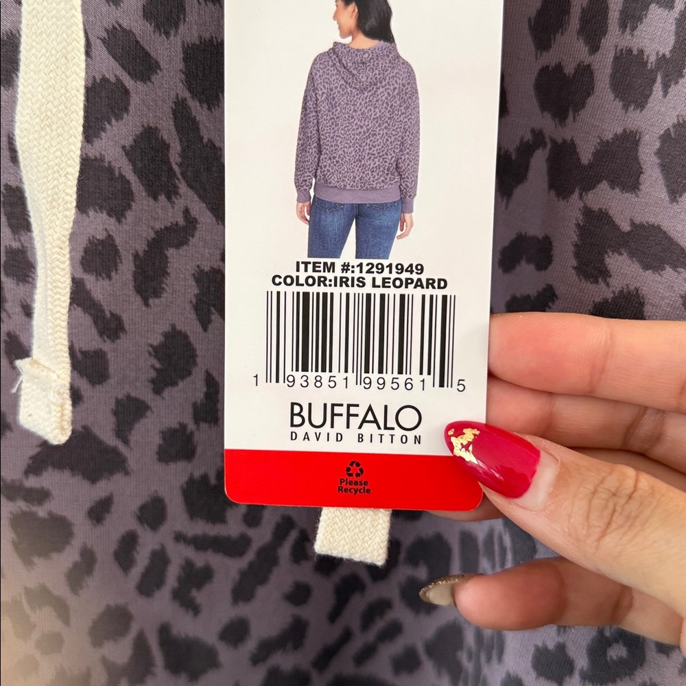 NWT Buffalo David Bitton Iris Lavender Leopard Print Hoodie Medium - Picture 8 of 8